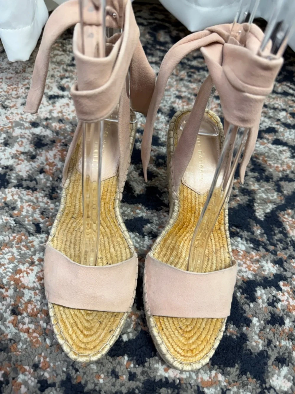 Loeffler Randall ‘Harper’ Blush Pink Suede Ankle Tie Espadrille Sandals Size 7.5